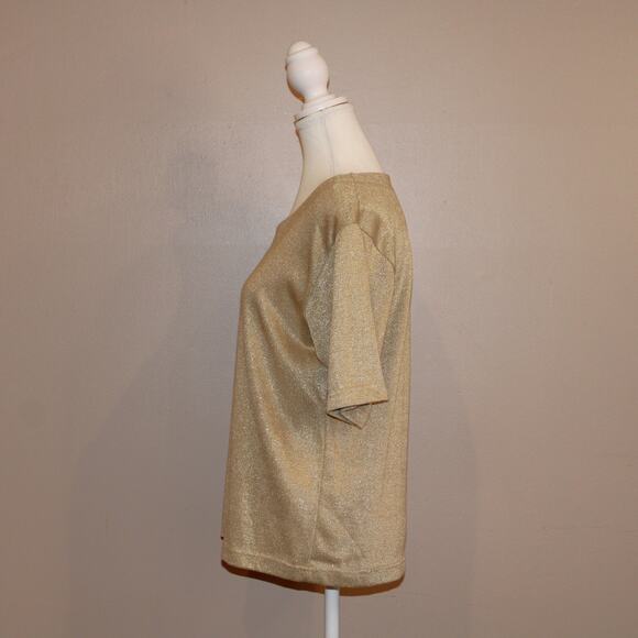 Women's Gold Shimmer Short Sleeve Scoop Neck Top Active Attitudes, sz M - Picture 3 of 8